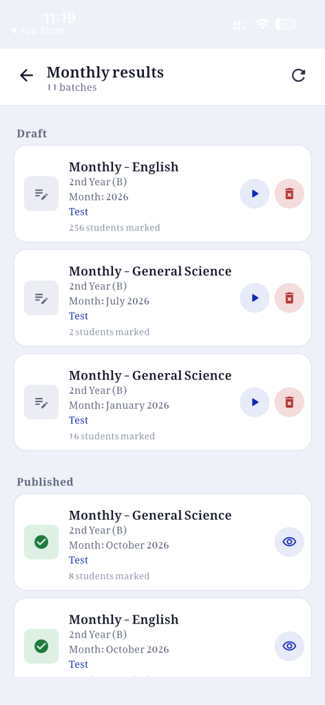 Pearl Teacher — Add Monthly Results