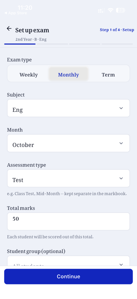 Pearl Teacher — Setup Exams