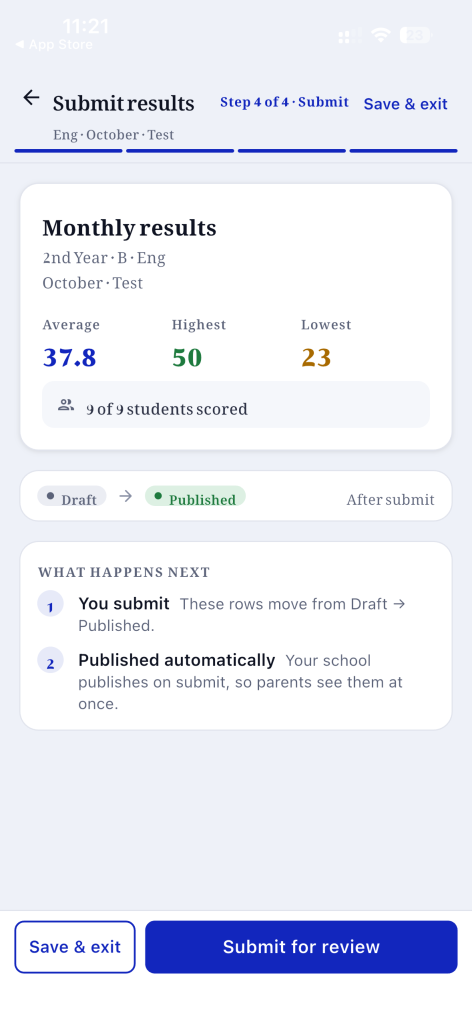 Pearl Teacher — Submission Screen After Review
